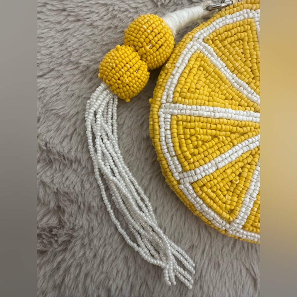 Made In India Wandering Moon Lemon Travel Beaded Pouch / Yellow Coin Purse - Picture 3 of 8